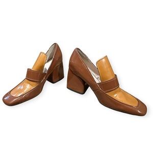 Zara Trafaluc Two-Tone Patent Leather Block Heel Loafers, 8